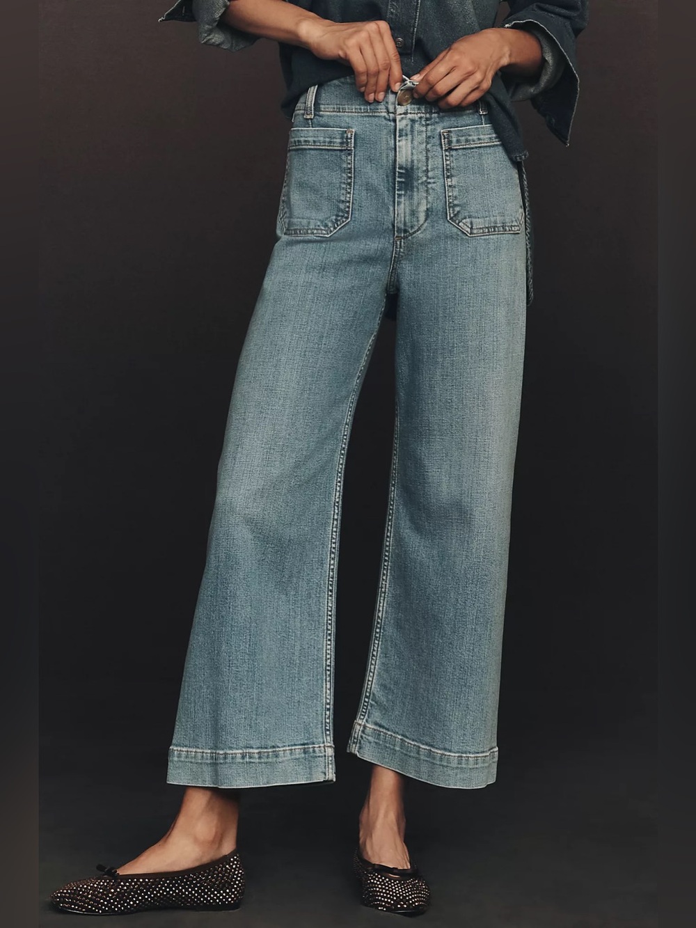 Anthropologie Maeve The Colette Crop Jeans Patch pocket wide leg denim size 28